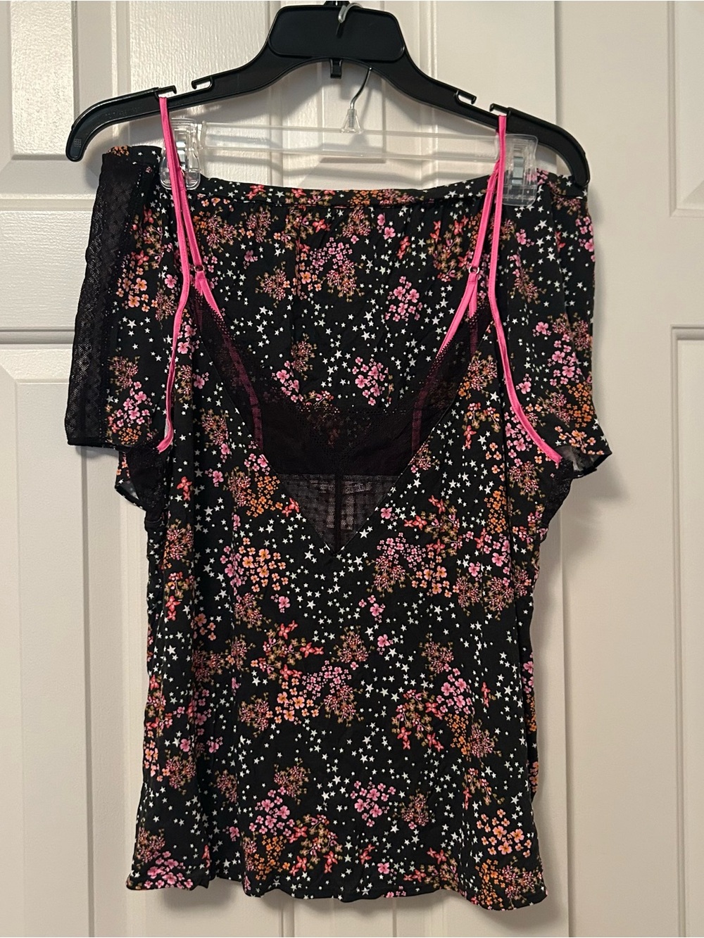 Victoria's Secret Size XL Black Floral Lace Trim Camisole & Shorts Sleep Set